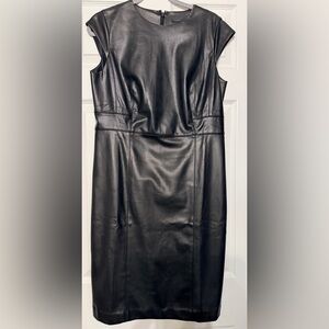Ann Taylor Black Faux Leather Midi Dress